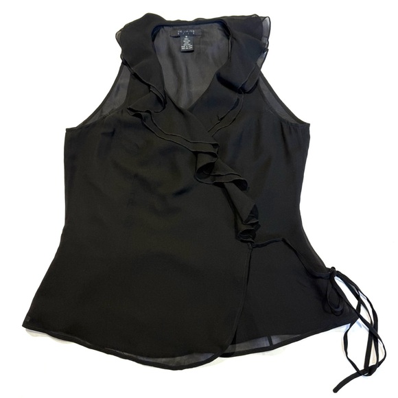 The Limited Black Ruffle Wrap 100% Silk Blouse Sleeveless Size M Quite Luxury - Picture 10 of 10